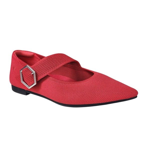 Vivaia Shoes - VIVAIA Maria Red Knit Pointed Toe Mary Jane Flat Shoes Buckle Strap Size 39.5